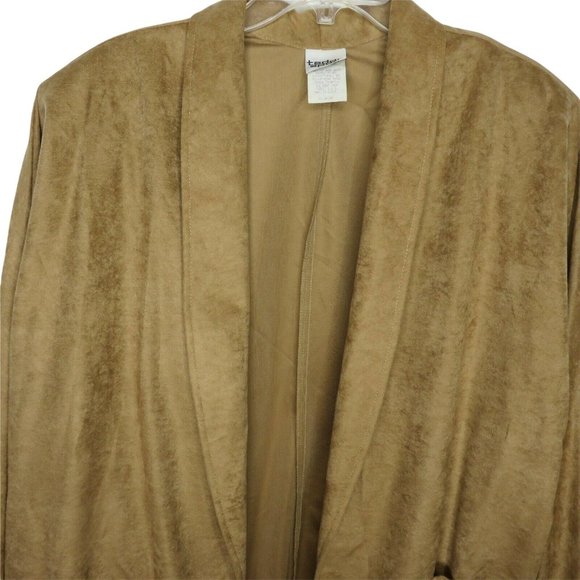 Vintage 80s Faux Suede Moto Jacket XL Brown Pockets Lined Shoulder Pads Washable - Picture 2 of 12